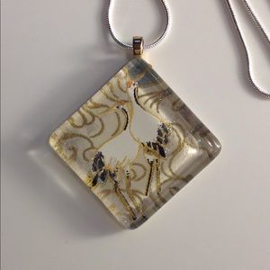 NEW Necklace Dancing Cranes Pendant & 925 SS Chain